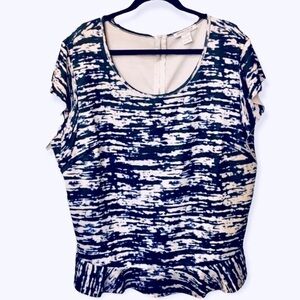 Modamix by Brandon Thomas Abstract Peplum Blouse Raw Edges Zipper Back 3X EUC